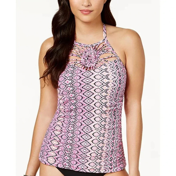 ISLAND ESCAPE Macramé Diamond Print Halter Tankini Top NWT 6 - Picture 8 of 9
